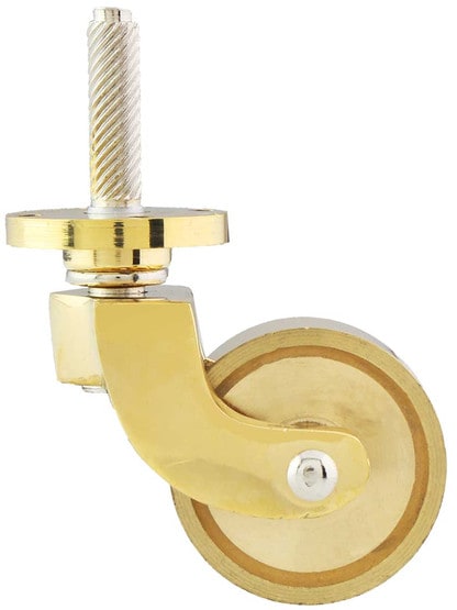 Solid Brass Stem-and-Plate Caster with 1 3/8 inch Brass Wheel in Un-Lacquered Brass.